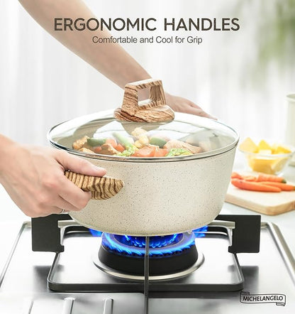 MICHELANGELO 4.3 Quart Nonstick Soup Pot with Lid, Non-Toxic Granite Coating, Induction Compatible, Non Stick Pot for Cooking with Stay-cool Handles, White - Image 6