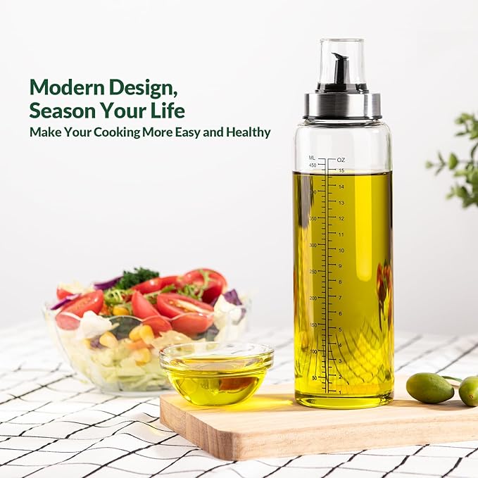 hotder Oil Bottles, Olive Oil Dispenser, Oil Dispenser Bottles, Oil Dispenser, Oil Dispenser Bottle for Kitchen, Glass Oil Bottle 500ml, Easy Refill & Cleaning Non-Drip Spout (450ML) - Image 4