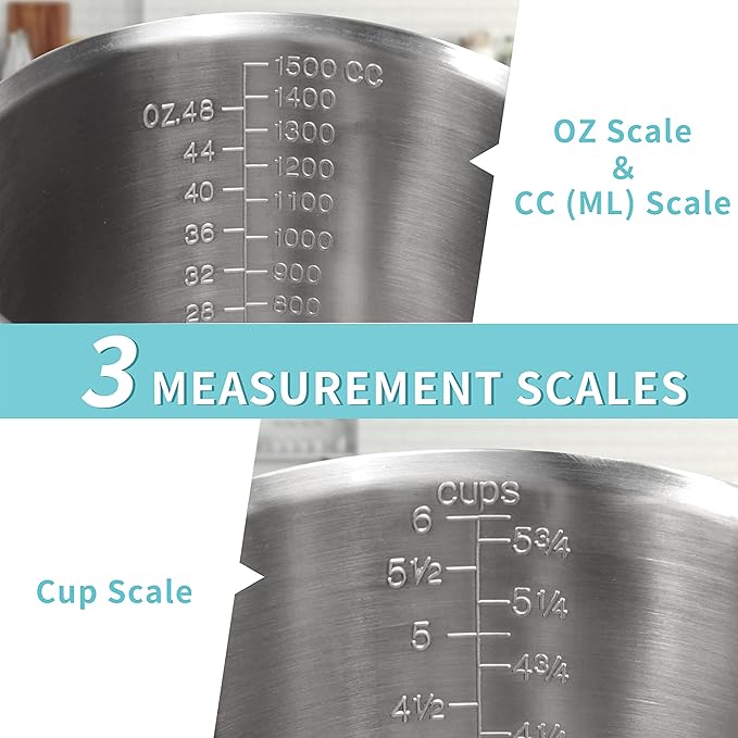 Measuring Cup, [Upgraded, 3 Measurement Scales, Including Cup Scale, ML Scale, Ounce Scale], Newness Stainless Steel Measuring Cup with Marking with Handle, 48 Ounces (1.5 Liter, 6 Cup) - Image 2