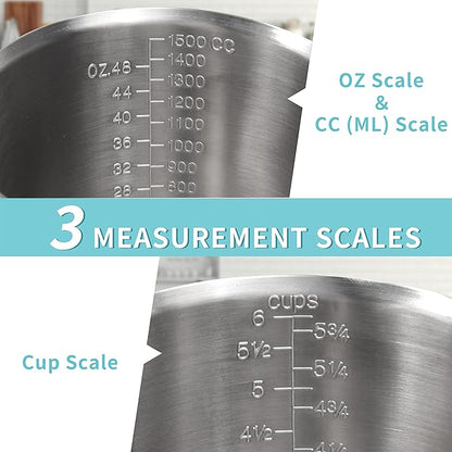 Measuring Cup, [Upgraded, 3 Measurement Scales, Including Cup Scale, ML Scale, Ounce Scale], Newness Stainless Steel Measuring Cup with Marking with Handle, 48 Ounces (1.5 Liter, 6 Cup) - Image 2