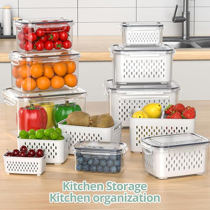 Fruit Storage Containers for Fridge with Removable Colander, 8 Pack Fruit Containers for Fridge with 2 Function Divider Plate, Airtight Storage Container to Keep Berry Fruit Fresh, Dishwasher Safe - Image 6