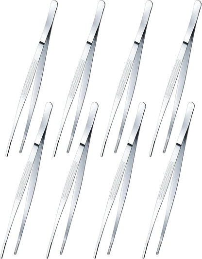 Yaomiao 8 Packs 12 Inch Bar Tweezers Silver Cocktail Tongs Long Garnish Tweezers Stainless Steel Bartender Kitchen Cooking Tongs for Cocktail Food Fruit Korean BBQ Bartender Chef, Multi-use