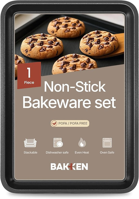 BAKKEN Kitchen Baking Pans - Nonstick Gray Coating, 13.58’’ × 9.65’’ Commercial Grade Carbon Steel Cookie Sheet, Diamond Texture Bottom, PFOA, PFOS, PTFE Free, Oven Safe Tray (450°F), Gray by Unknown
