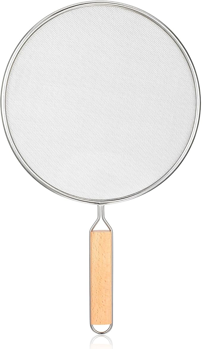 8.3Inch Grease Splatter Screen, Stainless Steel Grease Splatters Guard with Wood Handle Hot Oil Splash Protector Splatter Screen for Frying Pan Kitchen Cooking Gadgets Supplies by Unknown