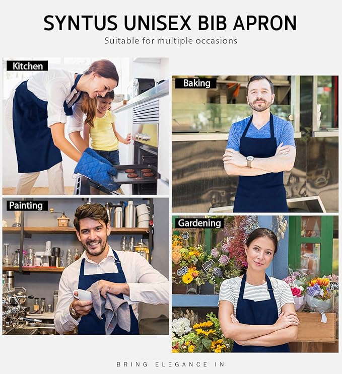 Syntus Apron for Men Women, Adjustable Cooking Kitchen Chef Aprons with 2 Pockets, Cotton/Polycotton/Polyester - Image 7