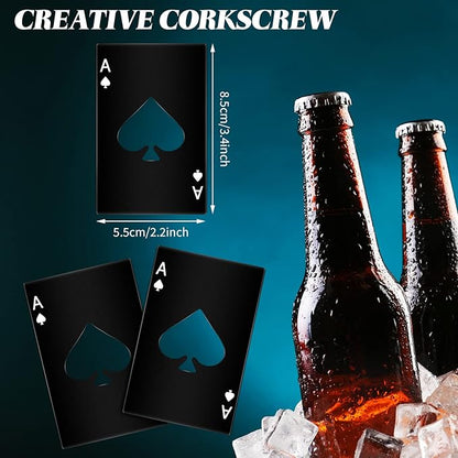 Chumia Poker Card Bottle Openers Stainless Steel Poker Card Beer Ace Bottle Cap Openers for Wedding Birthday Party Bridal Shower Table Tools Supplies(Black,24 Pieces)