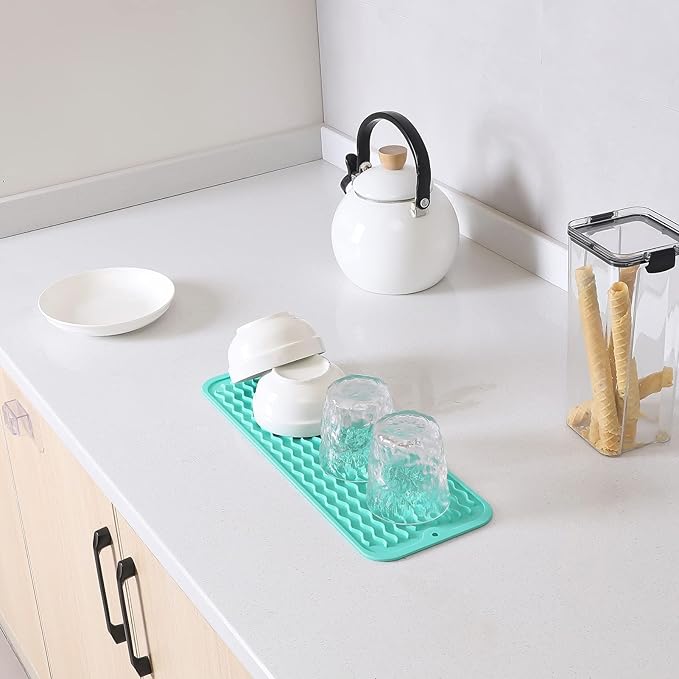 MicoYang Silicone Dish Drying Mat for Multiple Usage,Easy clean,Eco-friendly,Heat-resistant Silicone Mat for Kitchen Counter,Sink,Bar,Bottle,or Cup Mint M 17 inches x 6 inches - Image 7