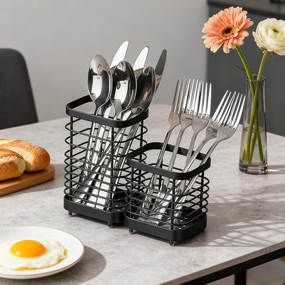 Utensil Holder, Stainless Steel Utensil Drying Rack for Kitchen Counter, Silverware Cutlery Flatware Holder Forks, Knives, Spoons, Chopsticks Organizer (Black) - Image 5