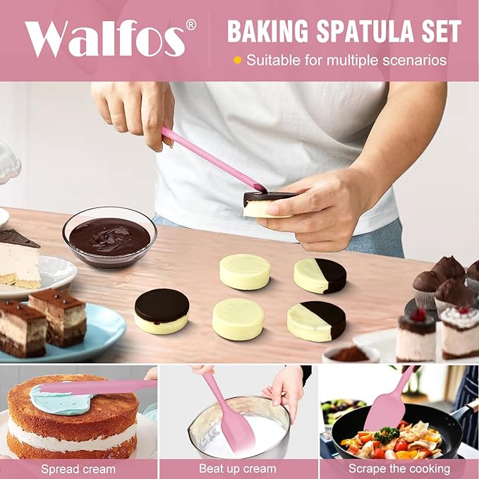 Walfos Silicone Spatula Set of 5 - (600°F) High Heat Resistant Kitchen Scraper Spatulas, One-Pieces Seamless Design, Perfect for Cooking Mixing & Baking - BPA Free and Dishwasher Safe（Pink） - Image 2