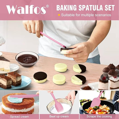 Walfos Silicone Spatula Set of 5 - (600°F) High Heat Resistant Kitchen Scraper Spatulas, One-Pieces Seamless Design, Perfect for Cooking Mixing & Baking - BPA Free and Dishwasher Safe（Pink） - Image 2