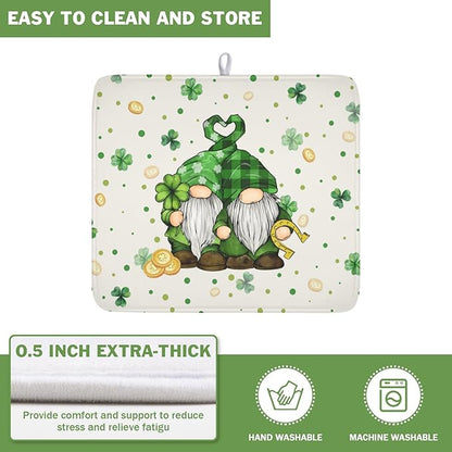 St Patrick's Day Gnome Dish Drying Mat for Kitchen Counter,Inch Lucky Shamrock Gold Coin Drying Mat 16 x 18 Inch with Absorbent Reversible Microfiber Dish Drying Pad for Coffee Bar - Image 5