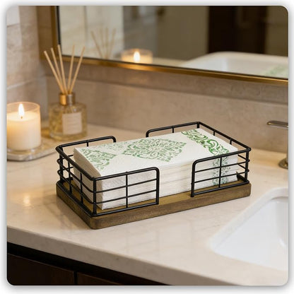 Kordory Wooden Guest Towel Holder Tray for Bathroom, Black Bamboo Counter Rectangular Bathroom Napkin Holder for Ktichen, Disposable Hand Towel Holder Tray for Home, Bar, Hotel, Office(Light Brown)