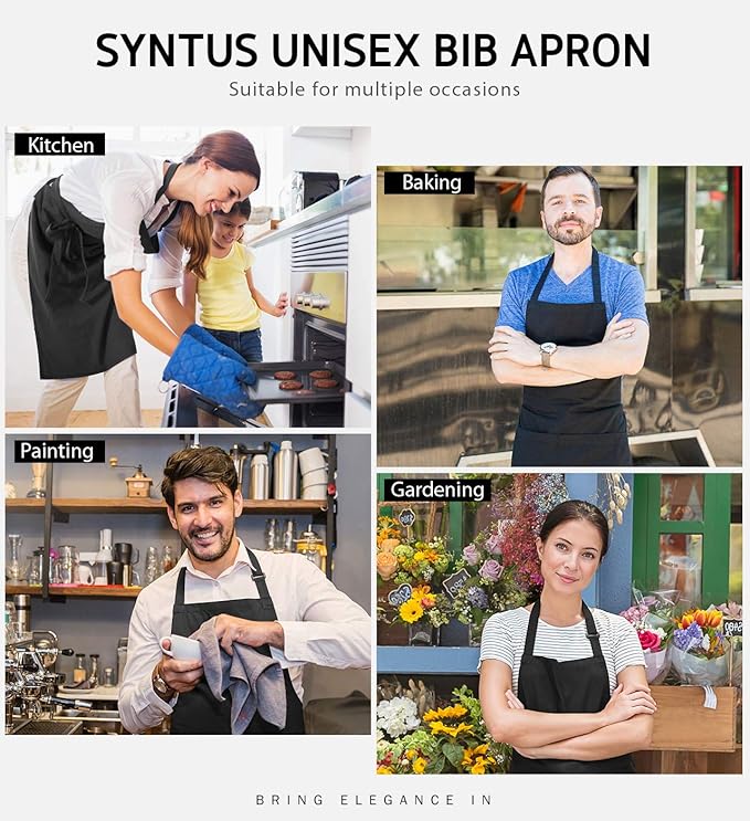 Syntus Apron for Men Women, Adjustable Cooking Kitchen Chef Aprons with 2 Pockets, Cotton/Polycotton/Polyester - Image 7