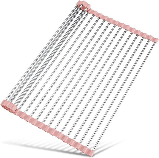Tomorotec 21" x 15.5" Roll Up Dish Drying Rack Over Sink Drying Rack Sink Cover Kitchen Sink Accessories Gadget Multipurpose Organizer Foldable Stainless Steel Drainer by Tomorotec