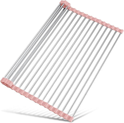 Tomorotec 17.7" x 15.5" Roll Up Dish Drying Rack Over Sink Drying Rack Sink Cover Kitchen Sink Accessories Gadget Multipurpose Organizer Foldable Stainless Steel Drainer by Tomorotec