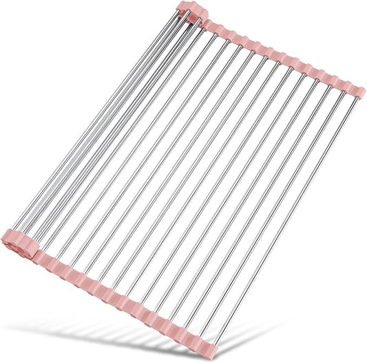 Tomorotec 17.7" x 15.5" Roll Up Dish Drying Rack Over Sink Drying Rack Sink Cover Kitchen Sink Accessories Gadget Multipurpose Organizer Foldable Stainless Steel Drainer by Tomorotec