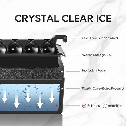 Mooues Clear Ice Cube Maker, 8 Large Whiskey Ice Cubes Mold, 2 Inch Silicone Ice Cube Tray, Easy-Release Sphere Ice Maker,Bourbon Gifts For Men Dad Boyfriend Boss Who Have Everything