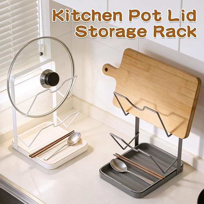 Kitchen Pot Lid Storage Rack,Pot Lid Organizer,Kitchen Pot Lid Holder While Cooking,Space-Saving Lids Racks,Multifunctional Kitchen Pots Lids Organizer for Countertop(Beige) - Image 2