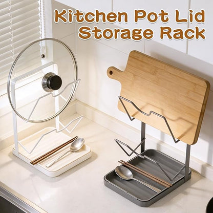 Kitchen Pot Lid Storage Rack,Pot Lid Organizer,Kitchen Pot Lid Holder While Cooking,Space-Saving Lids Racks,Multifunctional Kitchen Pots Lids Organizer for Countertop(Beige) - Image 2
