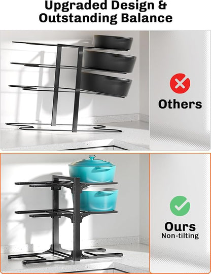 MUDEELA 6-Tier Pots and Pans Organizer under Cabinet, 13.78" Height Heavy Duty Pot and Pan Organizer Kitchen Cabinet Organization and Storage, Adjustable Pot Rack for Frying Pan, Cast Iron Skillet - Image 6