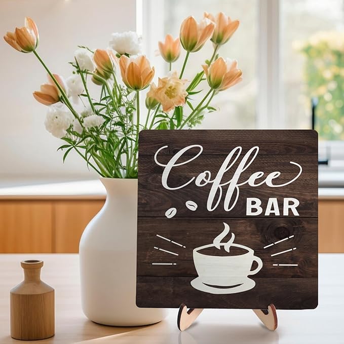 Funny Coffee Bar Decor Sign – Rustic Wooden Plaque for Coffee Station, Farmhouse Cafe Shelf Accessories, Desk or Kitchen Counter Decor,Birthday,Mother Day Gift 5.9 x 5.9 Inch (Brown) - Image 3