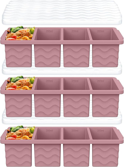 3-Pack Silicone Freezer Trays with Lid, Soup Freezer Container Molds, Silicone Freezer Molds, Ice Cube Tray for freezing Soup Sauce Broth Leftovers, Dishwasher & Oven Safe, BPA Free (1-cup,purple)