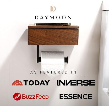 Day Moon™ - Toilet Paper Holder with Shelf - Modern Roll Holder for Bathroom - 1 Pack - Wall Mount - with Storage, Wood - Image 4