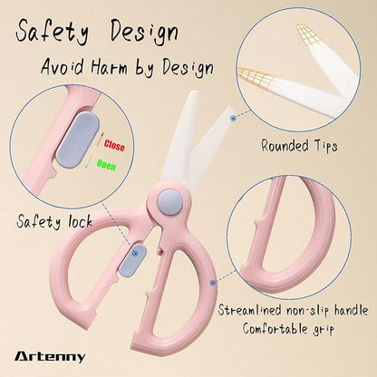 Baby Food Scissors with Travel Case, Ceramic Food Scissors Kids, Toddler Scissor with Safety Lock, Ideal for Pizza, Meats, Noodles, Vegetables, and Fruits (C)