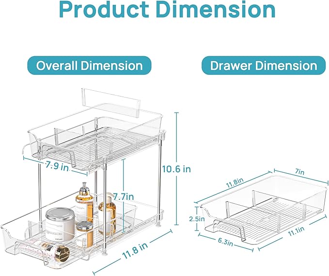 Vtopmart 4 Pack 2 Tier Bathroom Under Sink Organizers and Storage, Clear Kitchen Pantry Organization, Pull Out Medicine Cabinet Organizer with Movable Dividers - Image 2
