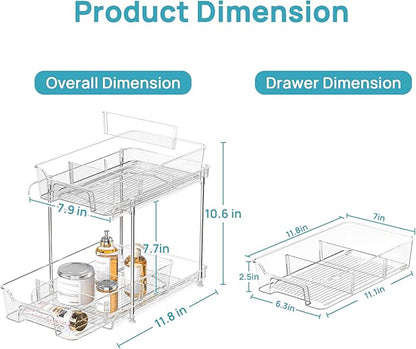 Vtopmart 4 Pack 2 Tier Bathroom Under Sink Organizers and Storage, Clear Kitchen Pantry Organization, Pull Out Medicine Cabinet Organizer with Movable Dividers - Image 2