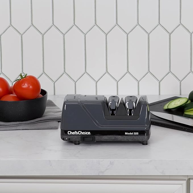Chef'sChoice Professional Electric Knife Sharpeners Sharp-N-Hone With 100-Percent Diamond Abrasives And Precision Angle Guides For 20-Degree Straight-Edge and Serrated Knives, 2-Stage, Gray