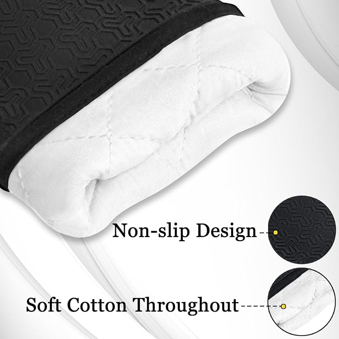8PCS Oven Mitts and Pot Holders Sets - 480°F Heat Resistant Pot Holders and Oven Mitts, 14.5" Extra Long Silicone Oven Mitts for Cooking, Non-Slip Oven Mitt with Soft Cotton Lining, Black - Image 3