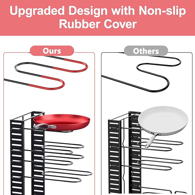 MUDEELA 8-Tier Pots and Pans Organizer under Cabinet, 16.61" Height Light Duty Pot and Pan Organizer Kitchen Cabinet Organization and Storage, Adjustable Pot Rack with 3 DIY Methods for Lids, Bakeware - Image 4