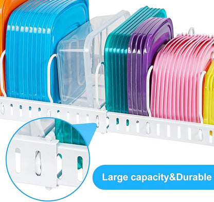 X-cosrack Expandable Food Container Lid Organizer,Large Capacity Adjustable 10 Dividers Detachable Lid Organizer Rack for Cabinets, Cupboards, Pantry Shelves, Drawers to Keep Kitchen Tidy,White - Image 7