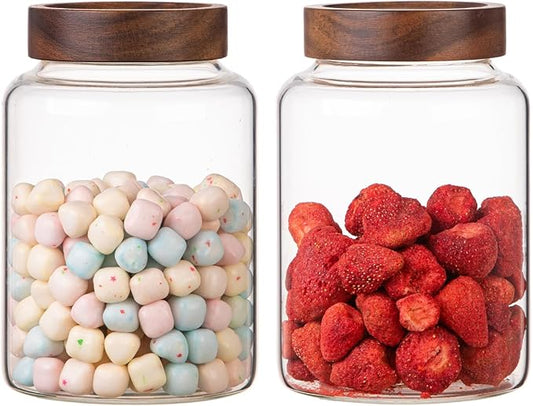 2 PCS Large Glass Jars with Wooden Airtight Lid 60 oz /1800ml,Clear Ground Coffee Bean Storage Canister with Screw Lid Glass Food Contianer for Pantry Sugar Tea Spice Cookies Salts (1800ml/60oz-2PACK) by Patoper