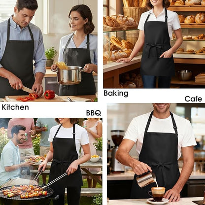 BOHARERS Kitchen Cooking Apron Unisex Adjustable chef apron with 3 pockets,2 Pack Black