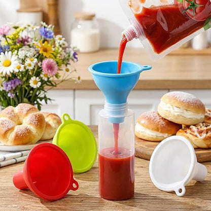 4 Pcs Wide Mouth Funnels for Filling Small Bottles, Kitchen Silicone Funnels Flexible Condiment Sauce Canning Funnel for Filling Oil Water Bottles Jars