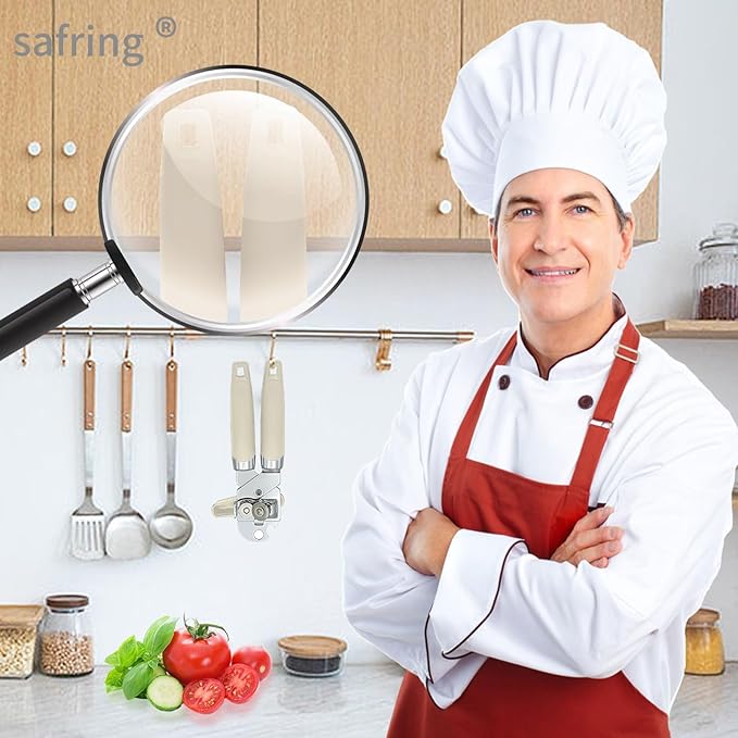 Safring Can Opener Manual, Handheld Strong Heavy Duty Stainless Steel Can Opener, Comfortable Handle, Sharp Blade Smooth Edge, Can Openers with Multifunctional Bottle Opener, Beige - Image 7