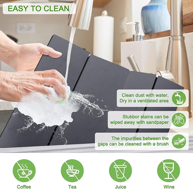 Large Dish Drying Mat for Kitchen Counter,24"×16"Fast Dry Pad Absorbent Countertop Mat, Heat-resistant Mat,Diatomaceous Earth Mats,Gray - Image 5