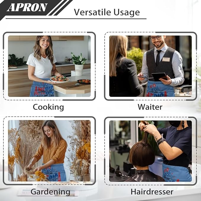 Server Apron with 3 Pockets, Waterproof Oil Waitress Waiter Half Apron for Restaurant Hotel Kitchen Cafe