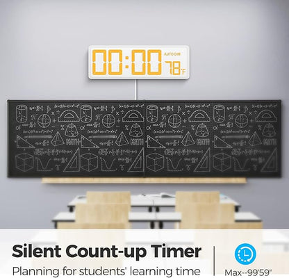 REACHER 16.5" Large Digital Wall Timer Clock with Countdown Timer, Auto Dimmer, Temperature, Remote Control, LED Wall Clock for Home Decor, Living Room, Office, Gym, Classroom, White