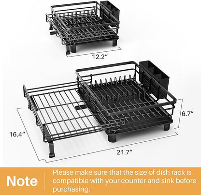 SNTD Dish Drying Rack - Extendable Dish Rack, Large Sink Drying Dish Drainer for Kitchen Counter, Stainless Steel Dish Strainer with Utensil Holder (Black) - Image 6