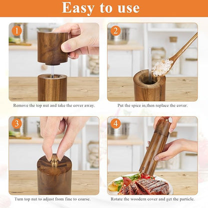Wooden Salt and Pepper Grinder Set,8 Inch Manual Salt and Pepper Mill, Adjustable Coarseness and Refillable,Acacia Wood Pepper Grinder for your kitchen[Set of 2]