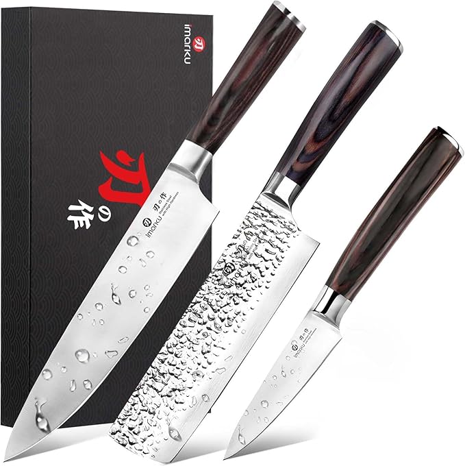 imarku 3 Pieces Knife set, Japanese HC Stainless Steel Kitchen Knife Set, Professional Chef Knife Set With Ergonomic Pakkawood Handle, Ultra Sharp Knives Set for Kitchen & Home Cooking, Gifts Box by imarku