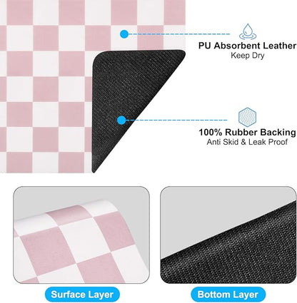 CooRug Checkered Dish Drying Mat for Kitchen Counter, Absorbent Non-Slip Coffee Mat, Heat Resistant Mat for Countertops Coffee Bar Decor 12" x 20" Pink - Image 7
