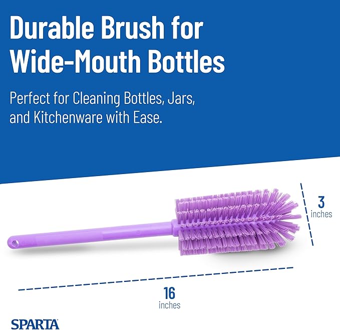 SPARTA Large Water Bottle Brush Ideal for Wide-Mouth Jars, Bottles and Tumblers, Dishwashing Tool with Handle for Home and Commercial Kitchens, Plastic, 16 Inches, Purple (Pack of 4)