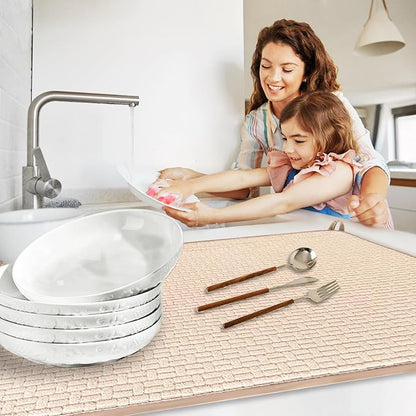 2 Pack XXL Large Microfiber Dish Drying Mat,24*17 inch Absorbent Dish Drainer Kitchen Counter,Dish Drying Pad for Countertops,Sinks,Draining Racks(Beige) - Image 6