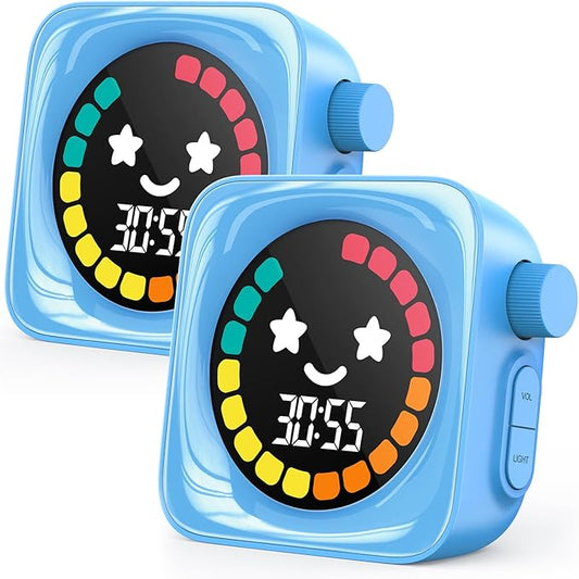 Visual Timer for Kids, 99 Minute Digital Cute Kids Visual Timer Classroom for Homeschool Supplies Study Teaching Time Management Tool Countdown & Stopwatch, 2 Pack Blue with Colorful Display