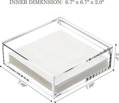 DINGHUO Flat Acrylic Napkin Holder for Table, Open Side Design Napkin Dispenser with Weighted Arm, Square Paper Holder for Restaurant, Kitchen, Bathroom, Countertop, Dinner