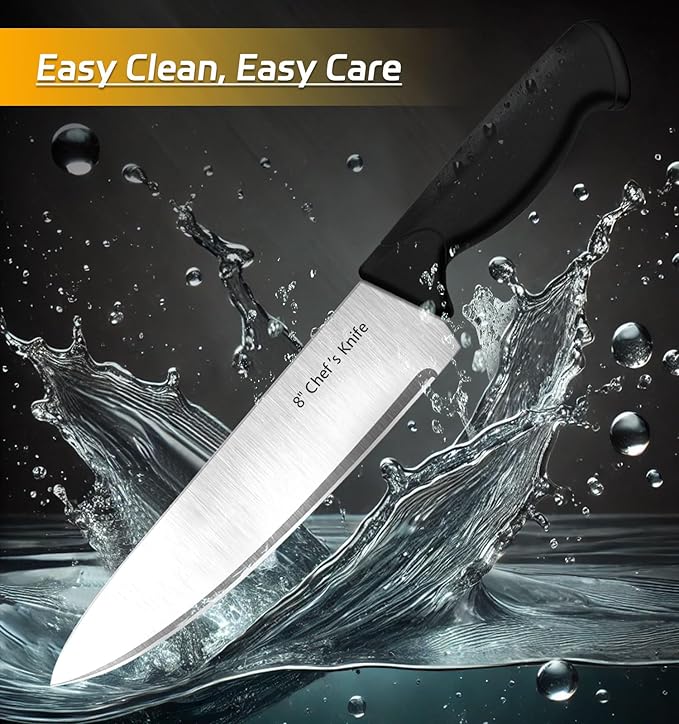 Knife Set, 6-Piece Kitchen Knife Set, German High Carbon Stainless Steel, Durable & Easy Clean Knife Block, Black - Image 5